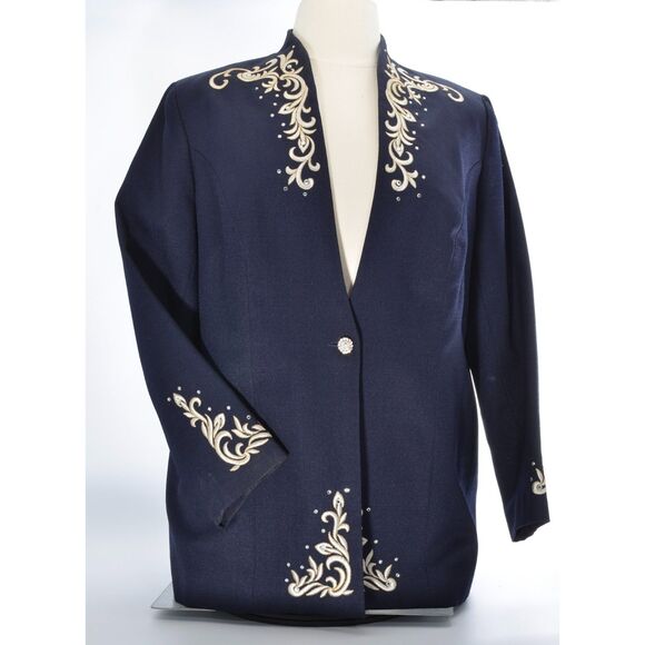 Hobby Horse Navy Blazer with Cream, Gold & Rhinestone Accents - 3X - Picture 6 of 7